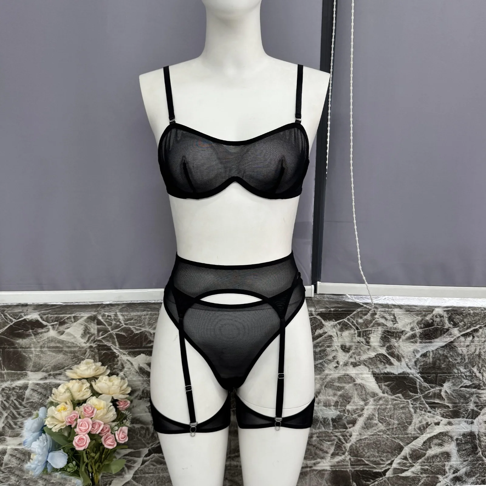 Black Lingerie Set 050 view 6