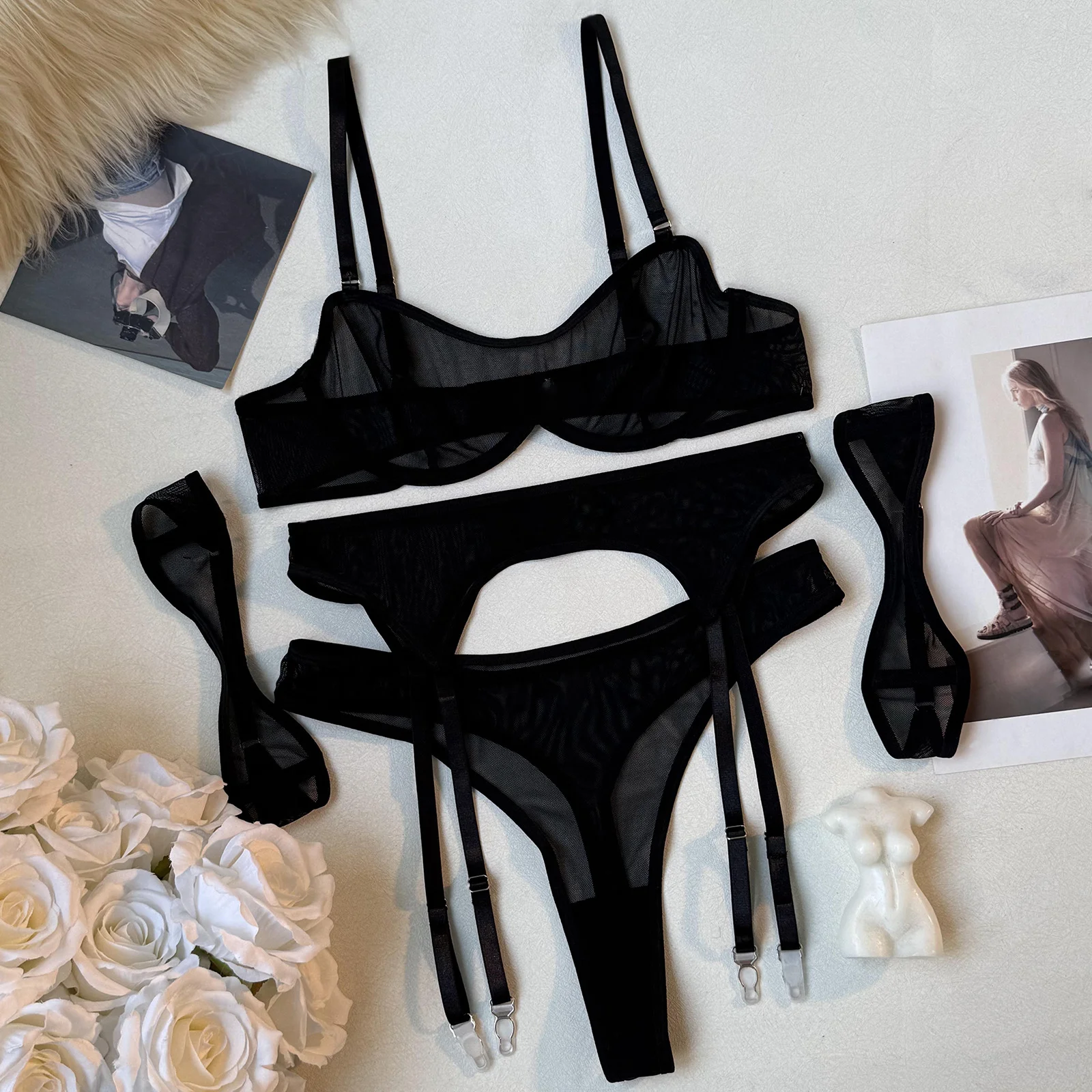 Black Lingerie Set 050 view 7