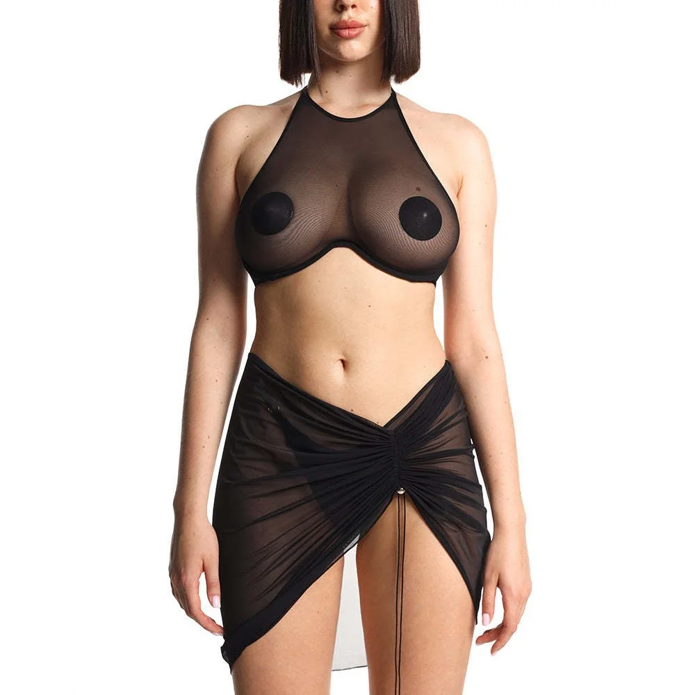 Black Mesh Lingerie Set 075 view 2