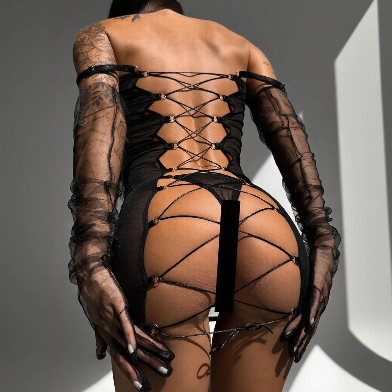 Mesh Bow Mini Dress 005