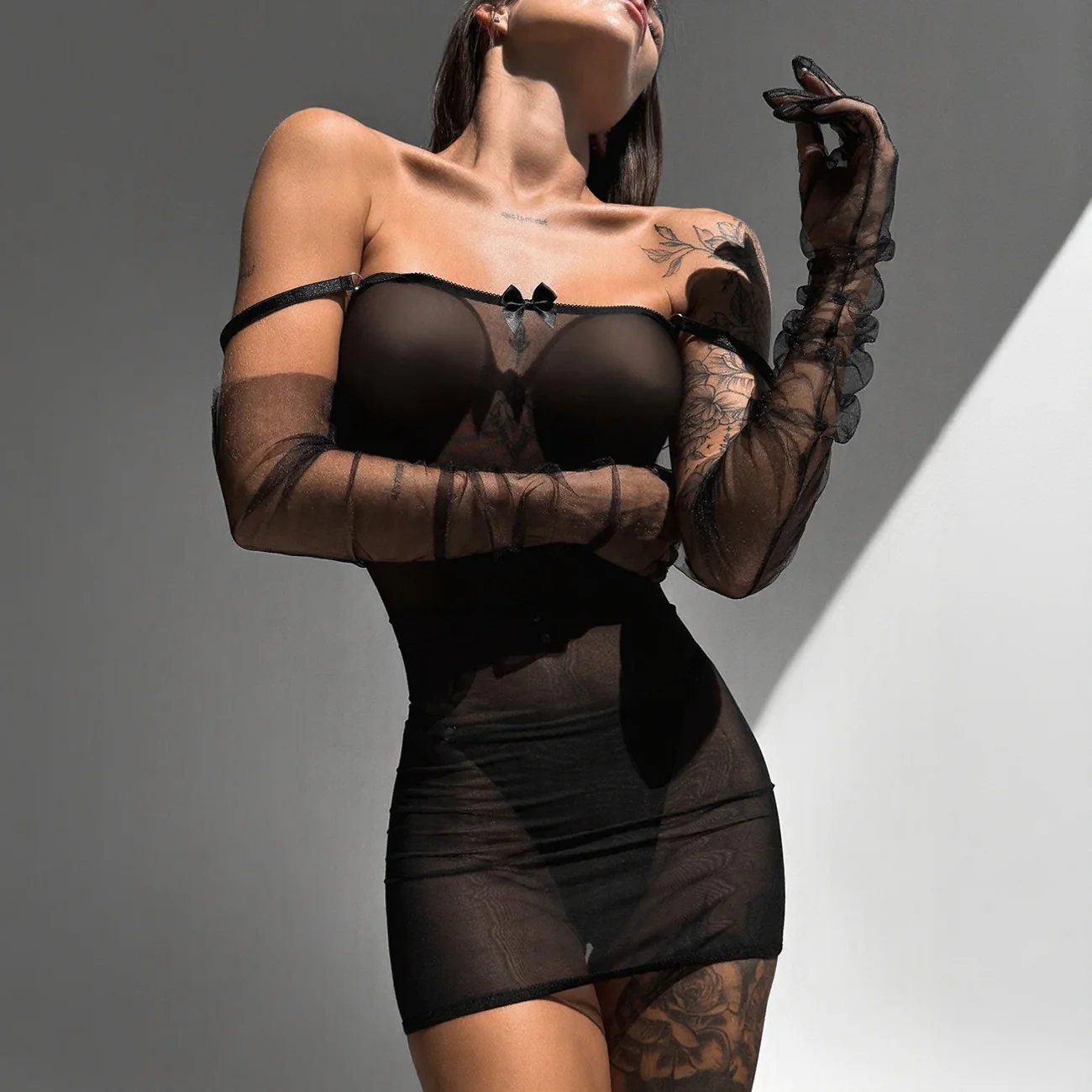 Mesh Bow Mini Dress 005 view 2