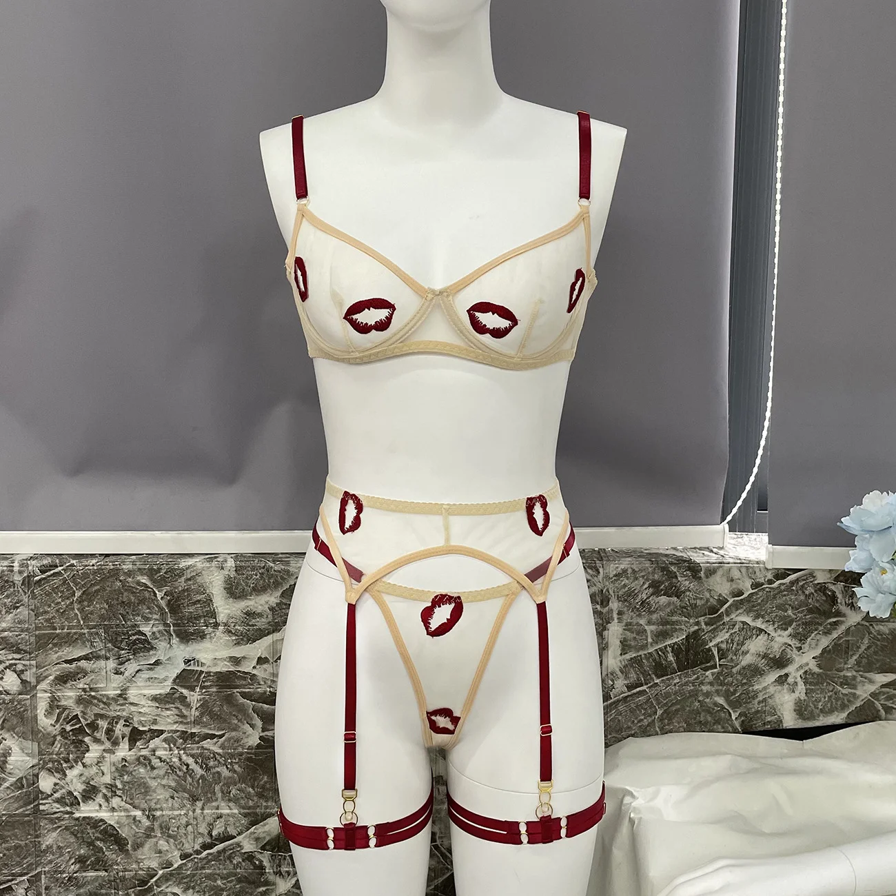 Mesh Embroidered Lingerie Set 057 view 7