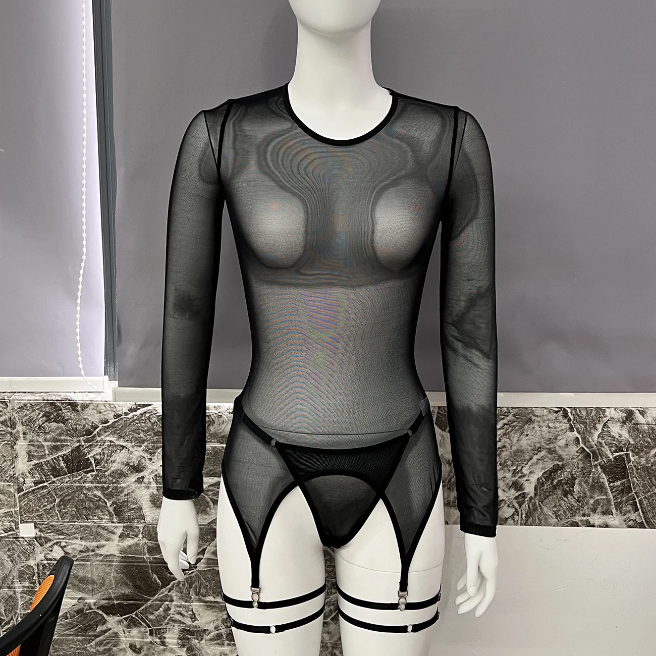 Mesh Fishnet Long-Sleeve Lingerie Set 048 view 6
