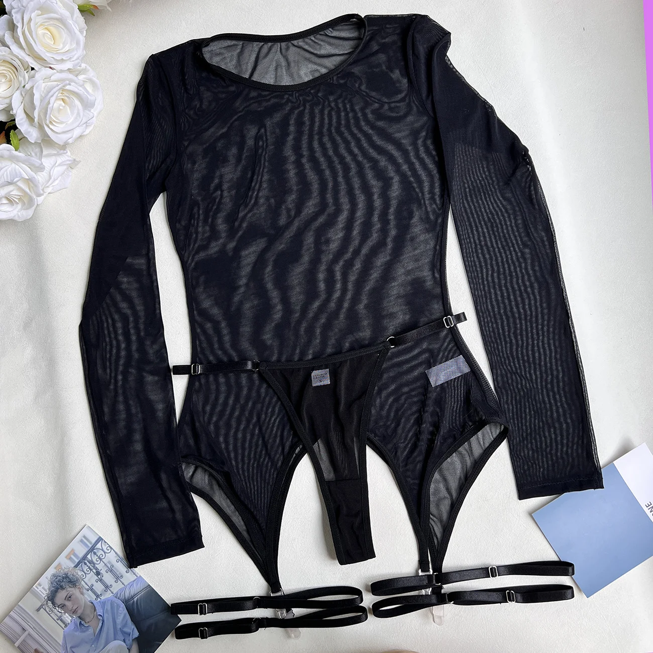 Mesh Fishnet Long-Sleeve Lingerie Set 048 view 7
