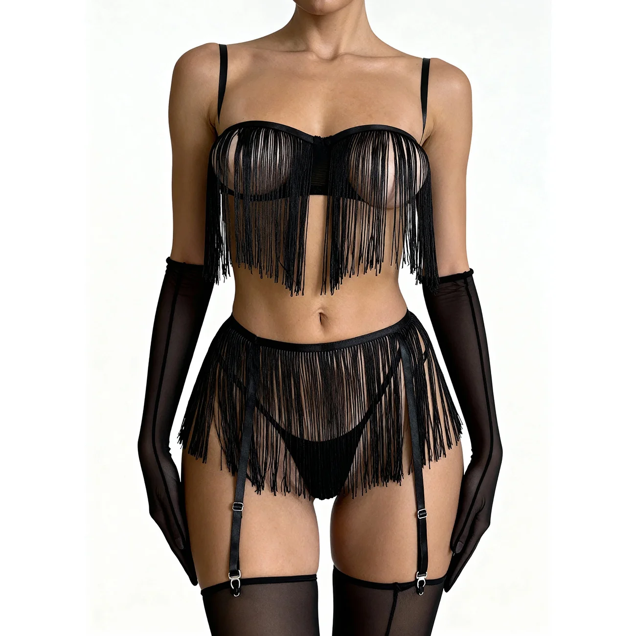 Mesh Fringe Bralette Set 068 view 3