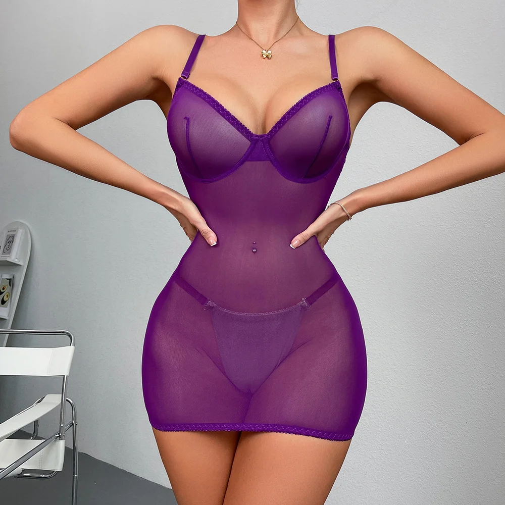 Purple Lace Bodysuit 057 view 2