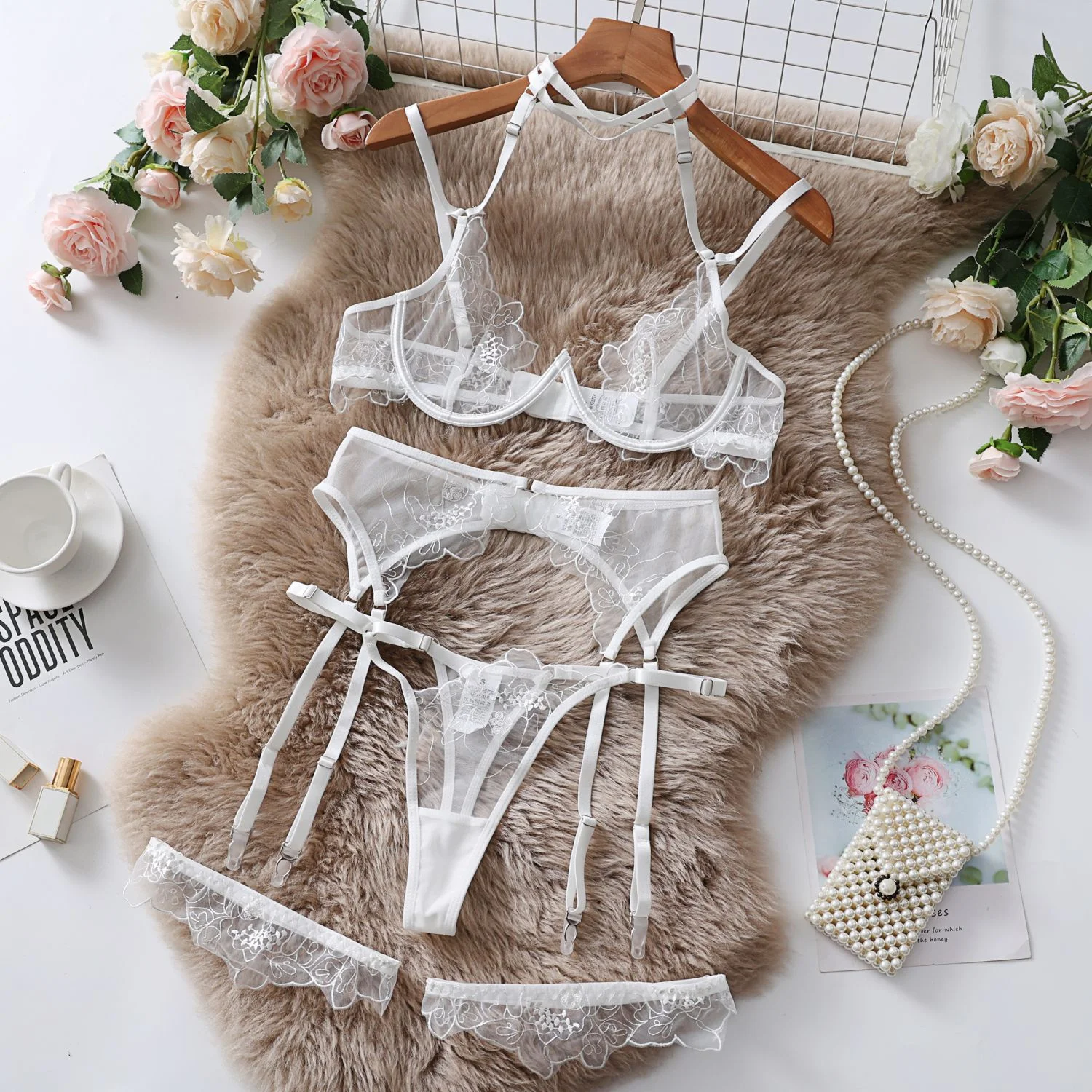 Embroidered Halter Bra Set 059 view 5