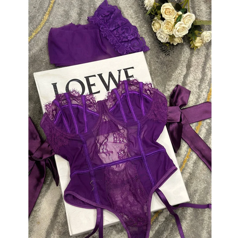 Purple Silk Strappy Bodysuit 100 view 4