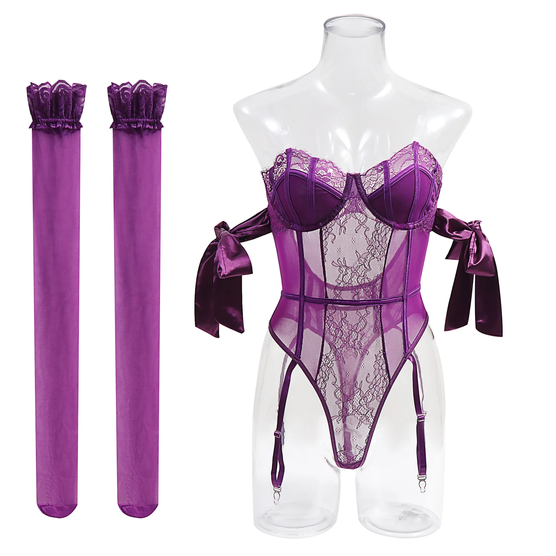 Purple Silk Strappy Bodysuit 100 view 6