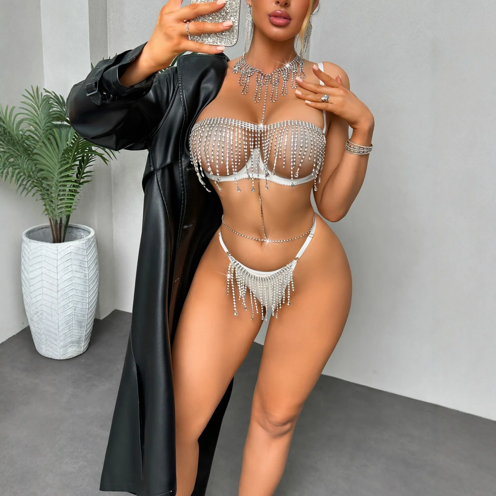 Sheer Rhinestone Bra Set 106 view 4