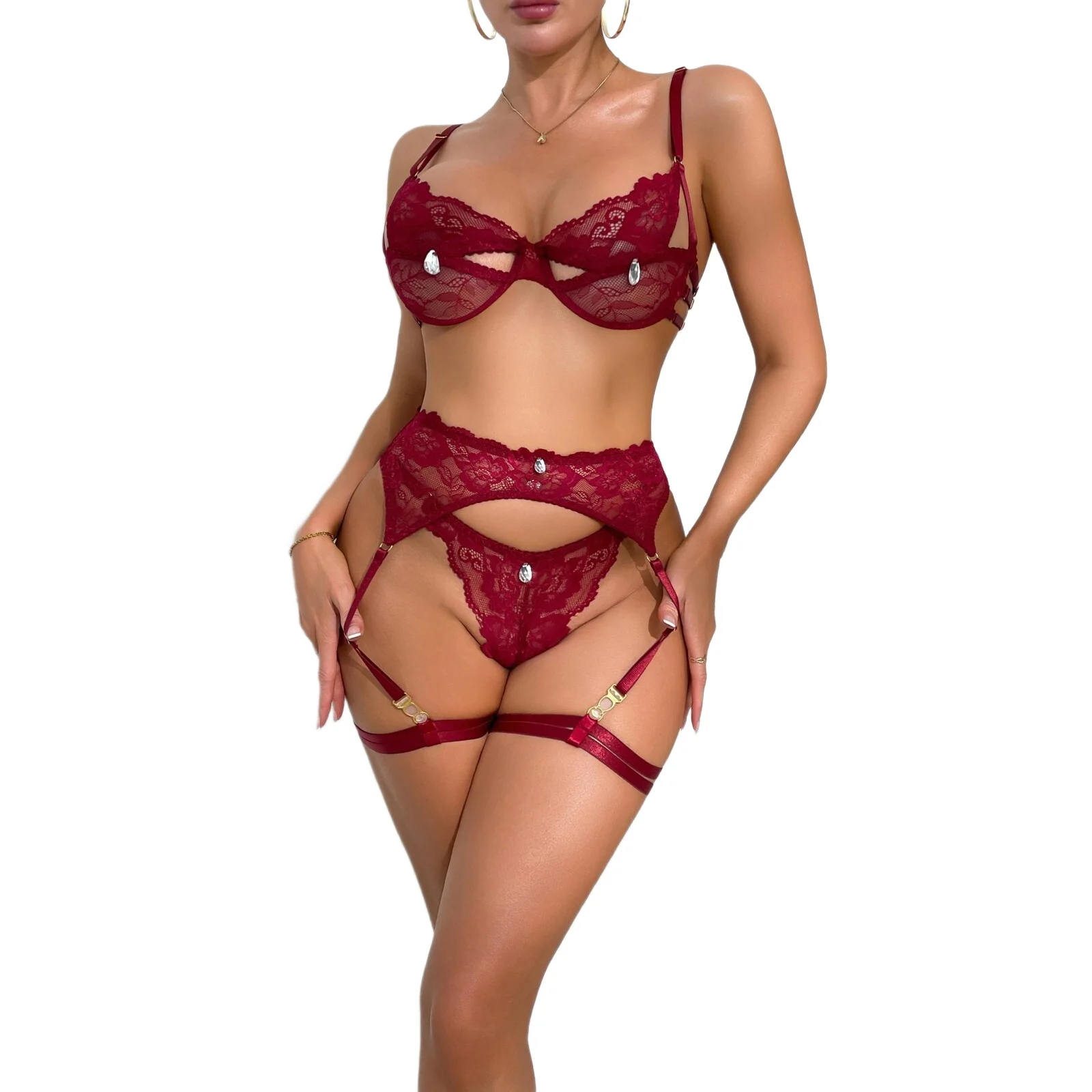 Red Lace Cutout Bra Set 112 view 5