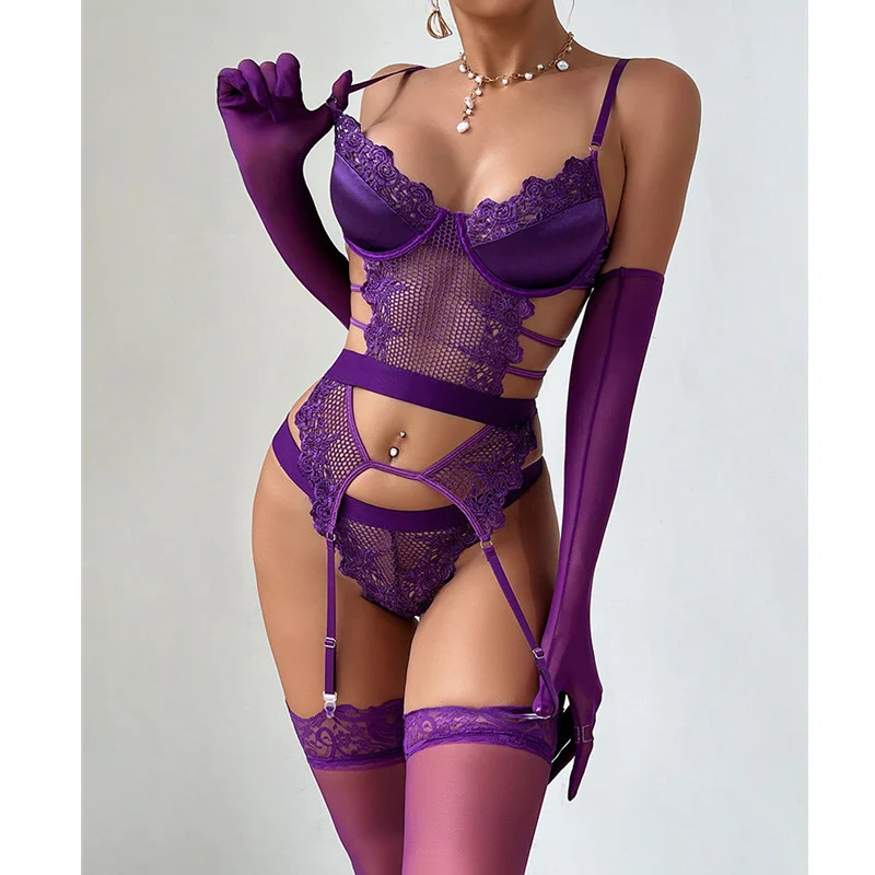 Purple Sheer Glove Bra Set 131
