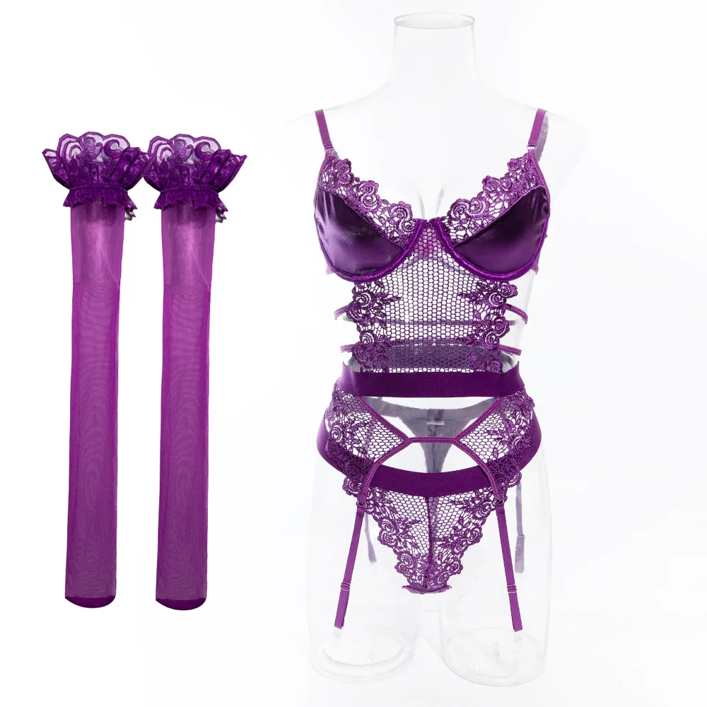 Purple Sheer Glove Bra Set 131 view 6